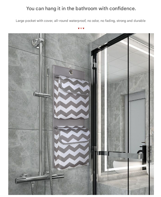 Grey And White Chic Chevron 2-Pocket Hanging Storage Organizer with Lids - Waterproof Oxford Cloth Wall & V888-ELOSUNG32041