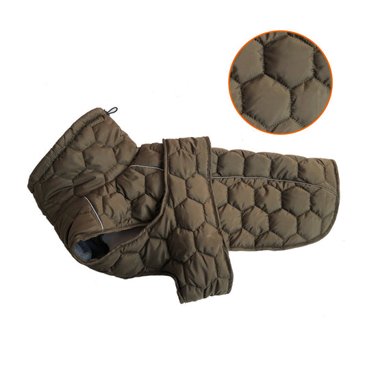 Size M Olive Green Warm Quilted Dog Winter Coat - Adjustable Fleece-Lined Puffer Vest with Reflective Trim & V888-ELOSUNG32050