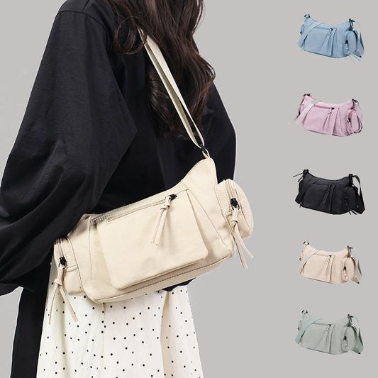 Beige Chic Lightweight Multi-Pocket Oxford Crossbody Bag - Waterproof Retro Shoulder Bag for Women V888-ELOSUNG32101