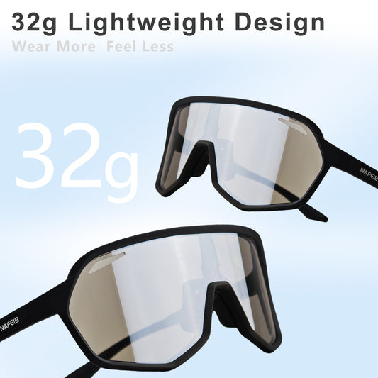 Black frame and photochromic silver lenses Photochromic Cycling Sunglasses - Lightweight TR90 Frame, HD V888-ELOSUNG32128