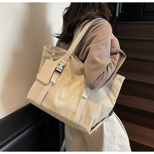 Beige Women's Large Capacity Nylon Tote Bag - Stylish Casual Shoulder with Detachable Pouch V888-ELOSUNG32139