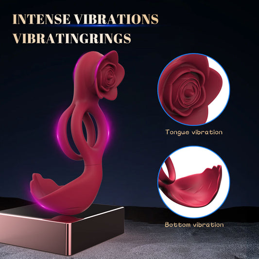 Red Romantic Rose Dual Motor Vibrating Couples Pleasure Ring - Rechargeable Silicone Enhancer V888-ELOSUNG32162