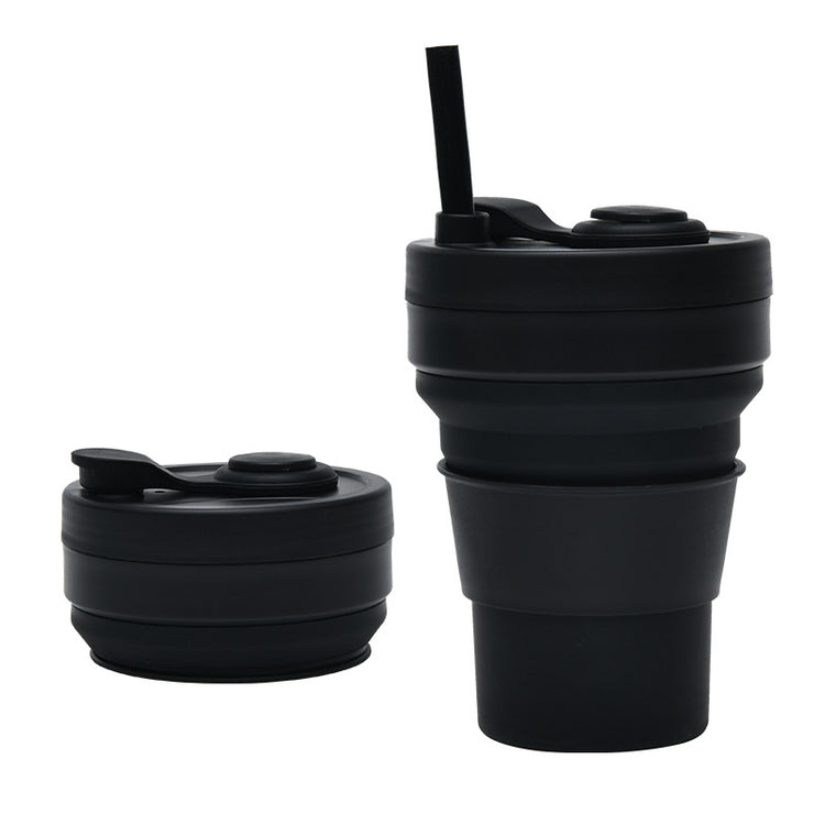 2 Pcs Black 350ml Collapsible Silicone Travel Cup - Portable, Leak-Proof & Food-Grade Drinking Mug with Lid, V888-ELOSUNG32222