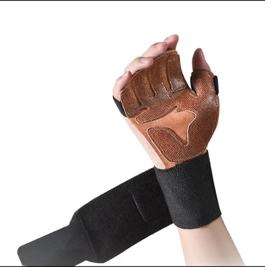 Size S Dark Brown Premium Cowhide Leather Weightlifting Gloves with Wrist Support - Non-Slip Grip, Breathable V888-ELOSUNG32301