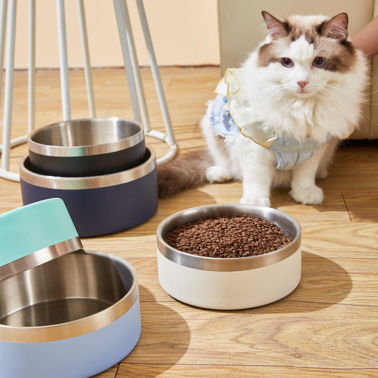 Beige and Silver Premium 304 Stainless Steel Pet Bowl (32oz) - Non-Slip, Anti-Tip Food & Water Dish for Dogs V888-ELOSUNG32354