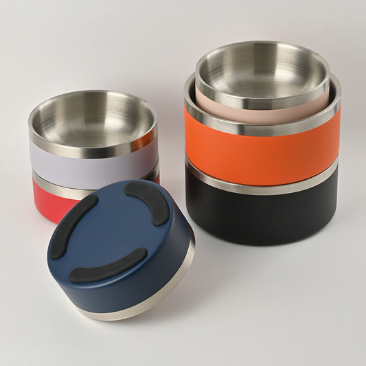 Beige and Silver Premium 304 Stainless Steel Pet Bowl (64oz) - Non-Slip, Anti-Tip Food & Water Dish for Dogs V888-ELOSUNG32357