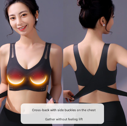 Size L Black Wireless Electric Breast Massager Bra - 5 Modes Vibration & 3 Heat Levels for Lifting Comfort & V888-ELOSUNG32379