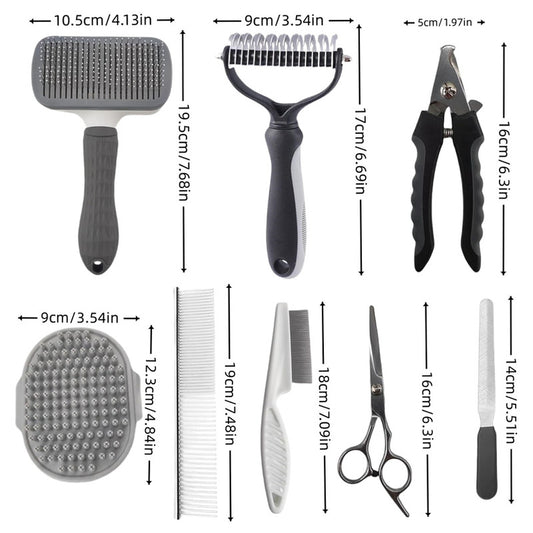 Blue Professional 9-Piece Pet Grooming Kit - DeShedding Brushes, Nail Clippers, Combs & Scissors Set for V888-ELOSUNG32402