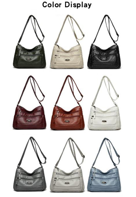 Black Women's Soft Washed PU Leather Crossbody Bag - Multi-Pocket Casual Shoulder Purse for Everyday V888-ELOSUNG32404