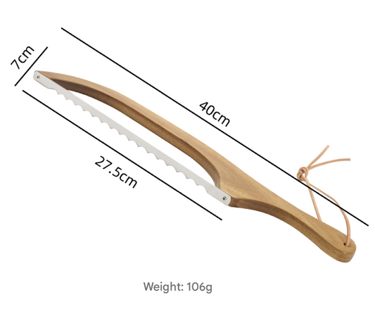 2 Pcs Brown Artisan Wooden Bread Bow Knife - Serrated Stainless Steel Slicer for Effortless Crumb-Free Cutting V888-ELOSUNG32457