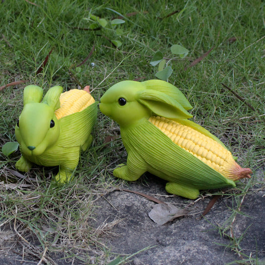 Green And Yellow Whimsical Resin Corn Rabbit Garden Statue - Unique Outdoor Yard Art Figurine with Decorative V888-ELOSUNG32502