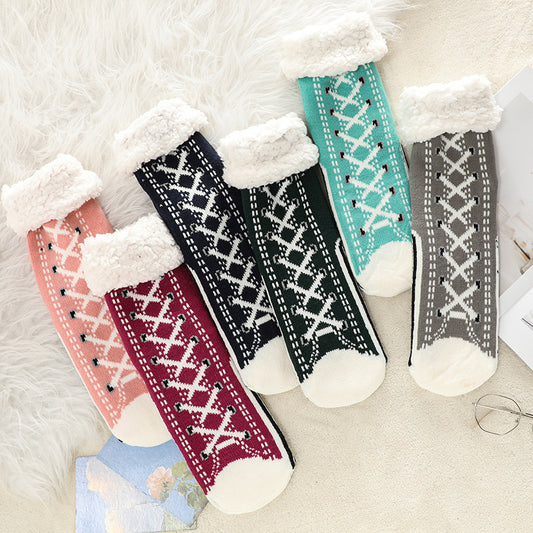 2 Pcs Black Women's Ultra Soft Sherpa Lined Slipper Socks - Cozy Warm Non-Slip Gripper Home Socks V888-ELOSUNG32618
