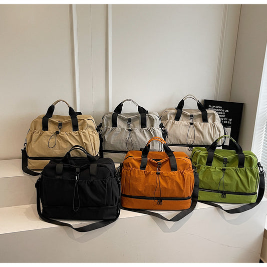 Beige and Black Large Capacity Travel Bag with Wet/Dry Separation - Canvas + Polyester, Lightweight Handbag V888-ELOSUNG32657