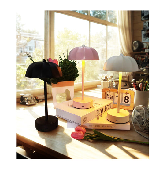 Black Chic Mushroom LED Table Lamp - Rechargeable Cordless Touch Control 3-Color Adjustable Light for Bedroom V888-ELOSUNG32712