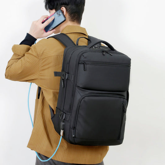 Black Expandable Business Travel Backpack with USB Charging Port - Water-Resistant Laptop Bag for Commuting & V888-ELOSUNG32801