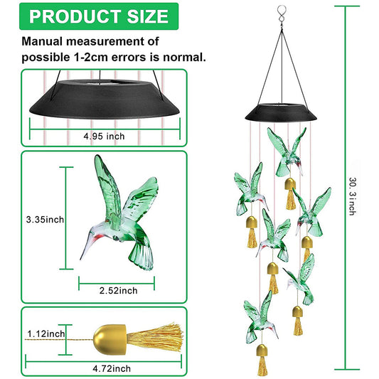Blue Solar Powered Hummingbird Wind Chime(Without bell) - Color-Changing LED Hanging Garden Light Outdoor V888-ELOSUNG32988
