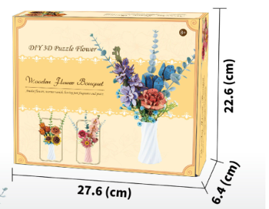 Blue DIY 3D Wooden Flower Bouquet Puzzle Set with Vase - Craft Kit for Kids and Adults V888-ELOSUNG33043