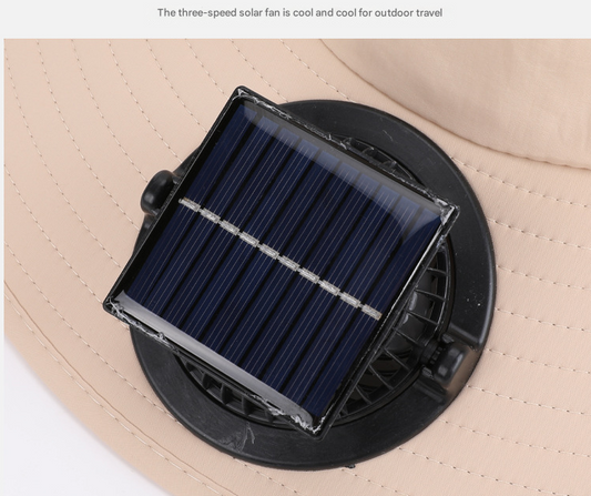 Dark Grey Outdoor Solar Fan Sun Hat - Large Brim Fishing Hiking Hat with Neck Cape V888-ELOSUNG33095