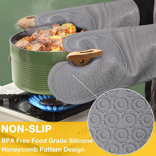 Dark Grey Set BPA-Free Non-Slip Silicone Oven Mitts - Heat Resistant Gloves with Honeycomb Pattern for V888-ELOSUNG33571
