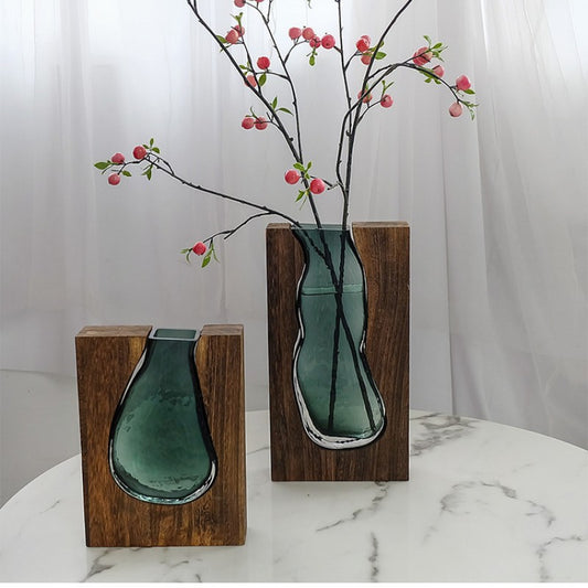 Modern Sculptural Wood and Glass Vase for Home Decor V888-ELOSUNG33693