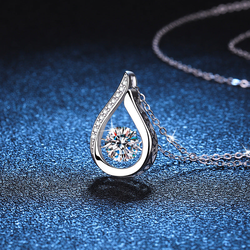 Dazzling Teardrop Dancing Moissanite Necklace S925 Sterling Silver Pendant V888-ELOSUNG33785