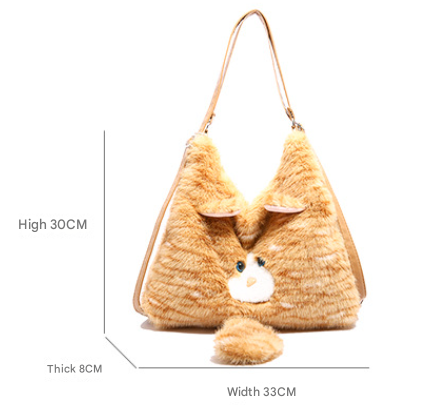 Grey Adorable Fluffy Cat Shoulder Bag - Cute Plush Kitten Novelty Handbag for Girls & Women V888-ELOSUNG33852