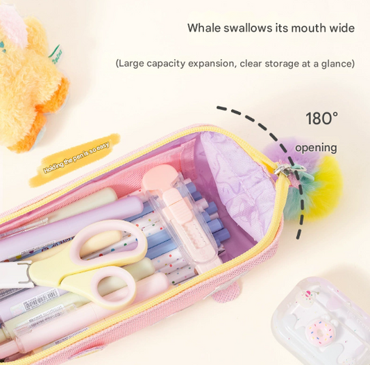 Green Cute Cat Pencil Case for Girls - Large Capacity Sparkly Stationery Pouch with Fluffy Pom Pom V888-ELOSUNG33856