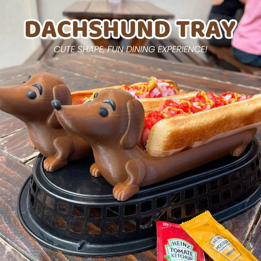 Dark Brown Creative Dachshund Hot Dog Tray - Cute Dog-Shaped Sandwich Holder with 3D Decor V888-ELOSUNG34080