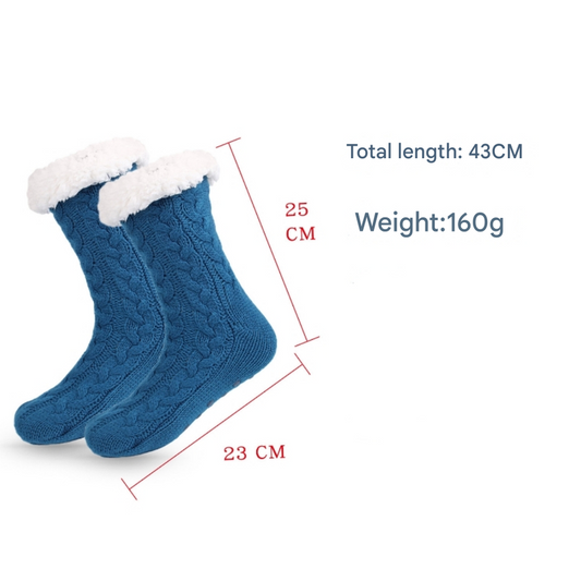 Black Women's Fuzzy Slipper Socks - Warm Fleece Lined Thermal Cable Knit Socks with Non-Slip Grips V888-ELOSUNG34170
