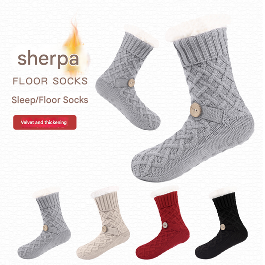Black Women's Cozy Cable Knit Slipper Socks - Plush Fleece Lined Thermal Socks with Non-Slip Grips V888-ELOSUNG34171
