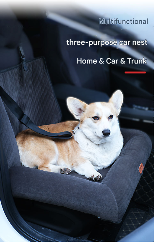 Black Plush Dog Car Booster Seat - 2-in-1 Travel Bed for Small Dogs with Washable Cover V888-ELOSUNG34330