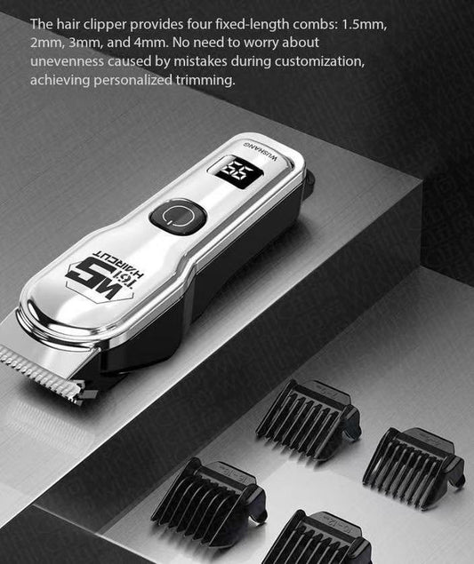 Black Professional Cordless Hair Clippers - USB Rechargeable Trimmer with LED Display for Barbers & Home V888-ELOSUNG34382