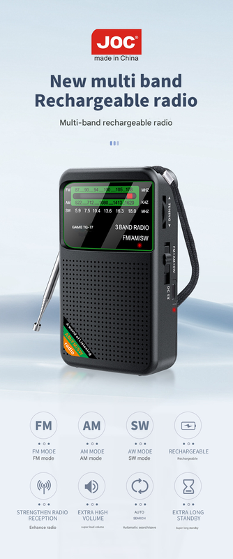 Golden JOC TG-77 Multi-Band Rechargeable Radio for Seniors - Automatic Channel Search, FM/AM/SW Bands V888-ELOSUNG34418