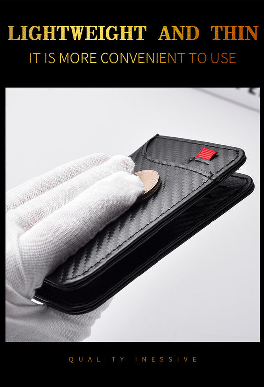 Coffee-colored Sleek Carbon Fiber Vertical Wallet for Men - Slim Bifold Card Holder with Clear ID Window V888-ELOSUNG34464