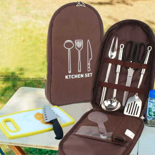 Black Portable Camping Kitchen Utensil Organizer - Travel Cookware Storage Bag for BBQ & Picnics V888-ELOSUNG34641