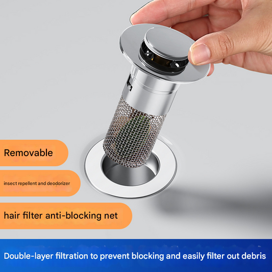 5 PCS Universal Pop-Up Sink Drain Stopper with Anti-Clog Filter Basket - Stainless Steel Hair Catcher & V888-ELOSUNG34869