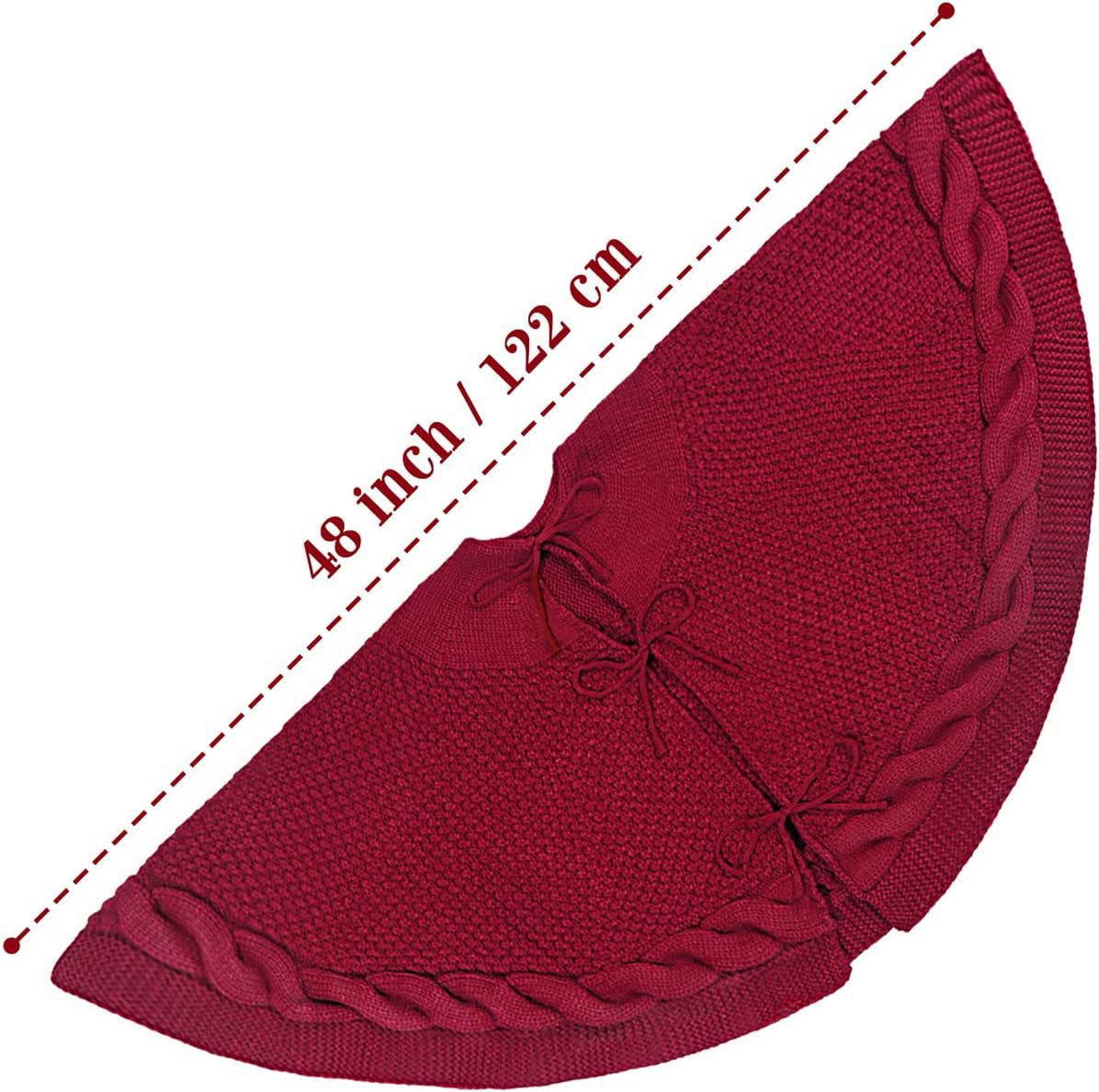 White Luxury Knit Christmas Tree Skirt with Cable-Knit Border - Rustic Holiday Decor(122cm) V888-ELOSUNG34894