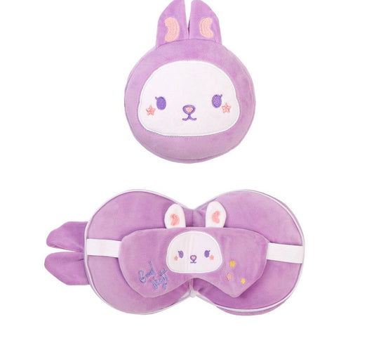 2-in-1 Convertible Eye Mask & Travel Neck Pillow Set - Plush Fabric with Snap Closure(purple) V888-ELOSUNG35238