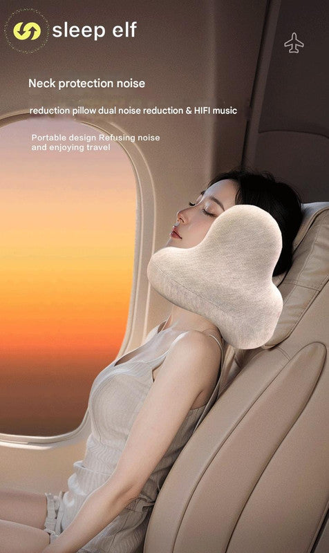 Smart Neck Pillow with Dual Noise Reduction, HIFI Bluetooth Music & Graphene Heating - Sleep Elf" Travel V888-ELOSUNG35485