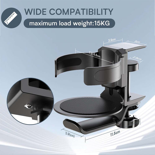 Two desktop clip-on cup holders and headphone hanger - adjustable, non-slip silicone, maximum load V888-ELOSUNG35655