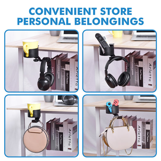 Heavy-Duty All-Metal Desk Clamp with 360-Degree Swivel Headphone Hanger & Cup Holder(black) V888-ELOSUNG35663