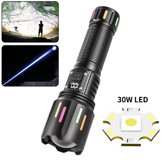 30W High Brightness LED Flashlight with Digital Display & Fluorescent Design - USB Rechargeable, 800-1200M V888-ELOSUNG35710