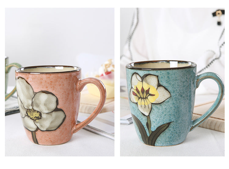 Artisanal Hand-Painted Floral Ceramic Mug - 350ml (Blind Box - 1 of 5 Styles Sent Randomly) V888-ELOSUNG35789
