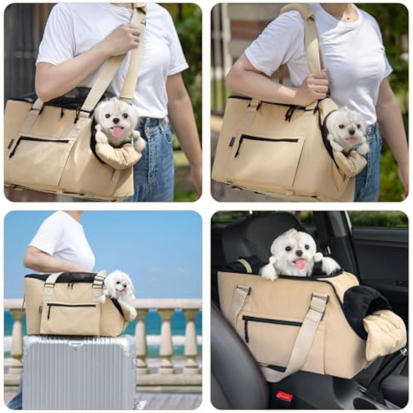 Versatile Pet Carrier Tote Bag for Small Dogs & Cats - Waterproof, Car Seat Function & Adjustable Safety V888-ELOSUNG35880
