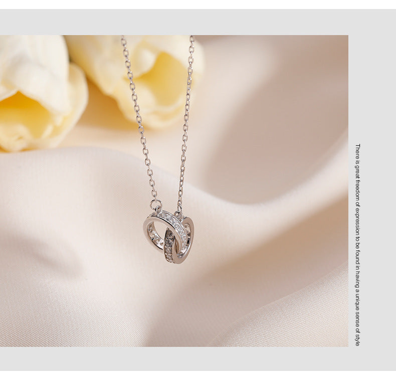 2pc Elegant Interlocking Rings Pendant Necklace with Zirconia Accents - Copper Base, Minimalist V888-ELOSUNG35907