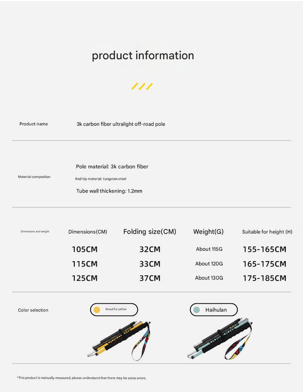 Ultralight Carbon Fiber Foldable Trail Running & Hiking Pole(blue Recommended height range 165-175cm) V888-ELOSUNG35935