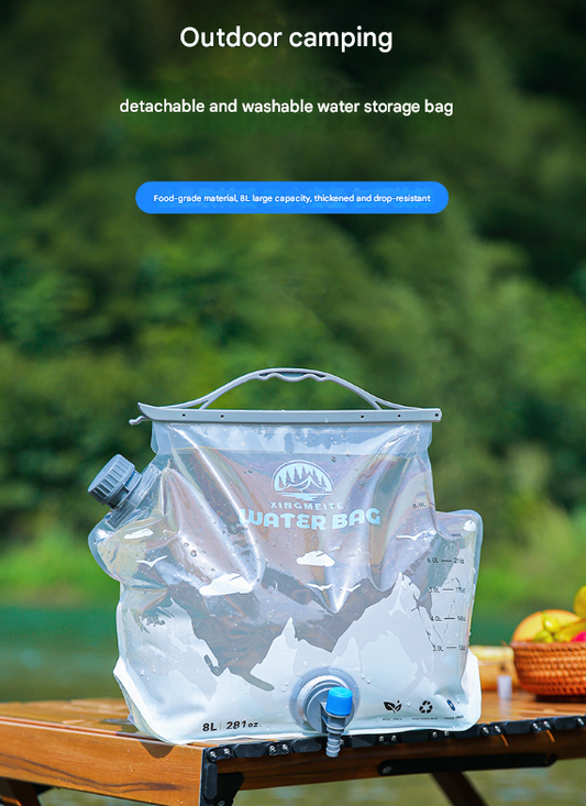1 Piece Grey 8L Foldable Water Bag - Large Capacity Portable Water Carrier with Spigot for Camping & Outdoors V888-ELOSUNG36140