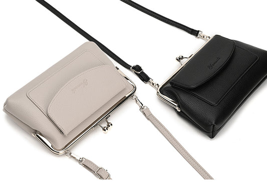 Black Women's Vintage Kiss Lock Crossbody Bag - PU Leather Clutch Purse with Detachable Strap V888-ELOSUNG36293