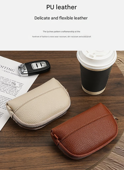 3 Pcs ( 1 Brown+ 1 Grey + 1 Beige) Elegant Faux Leather Coin Purse - Mini Zipper Pouch & Compact Card Holder V888-ELOSUNG36332