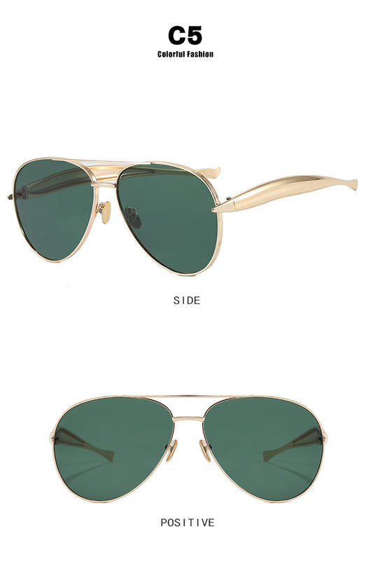Style C5 Gold Frame Green Lenses Chic Oversized Aviator Sunglasses - Retro Metal Frame with UV400 Protection V888-ELOSUNG36374